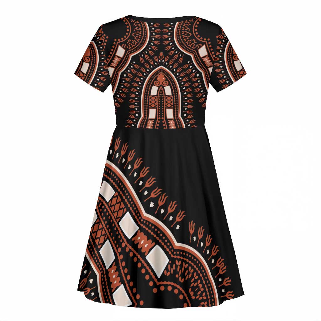 African Dashiki Kid Short Sleeve Dress Afro Vintage Pattern