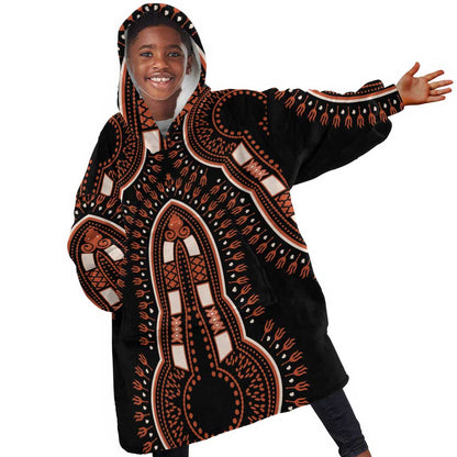 African Dashiki Kid Wearable Blanket Hoodie Afro Vintage Pattern