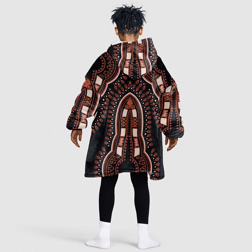 African Dashiki Kid Wearable Blanket Hoodie Afro Vintage Pattern