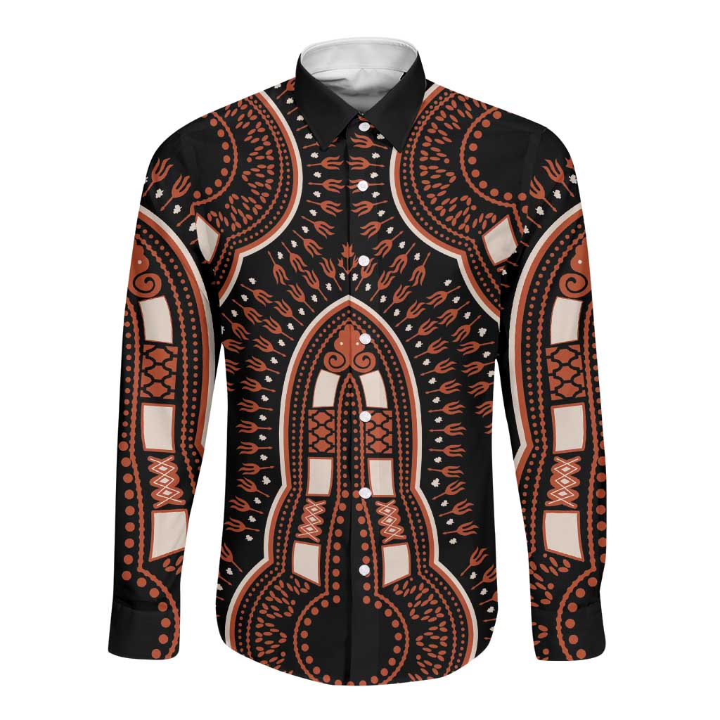 African Dashiki Long Sleeve Button Shirt Afro Vintage Pattern