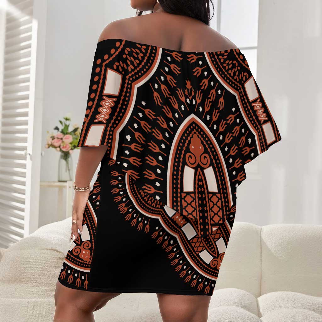 African Dashiki Off Shoulder Short Dress Afro Vintage Pattern