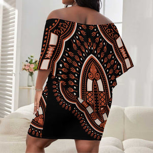 African Dashiki Off Shoulder Short Dress Afro Vintage Pattern