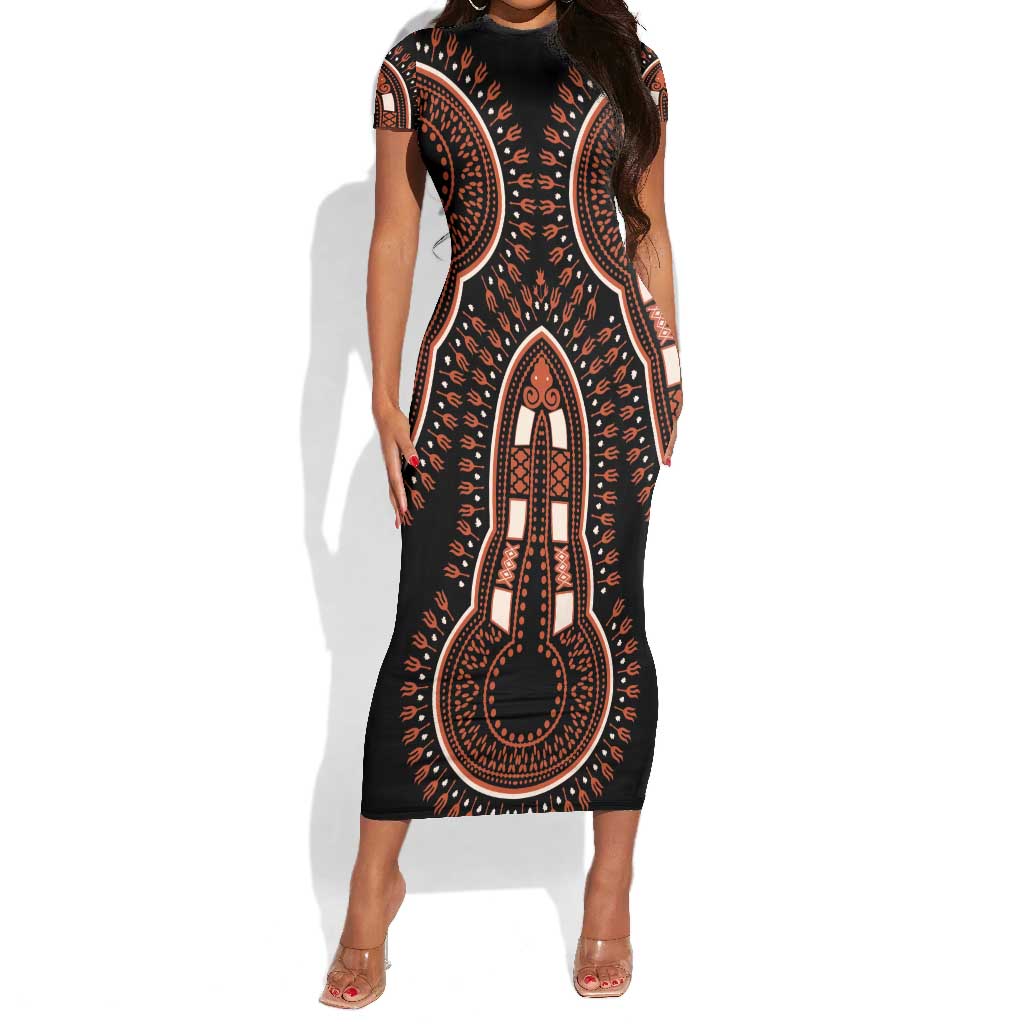 African Dashiki Short Sleeve Bodycon Dress Afro Vintage Pattern LT01