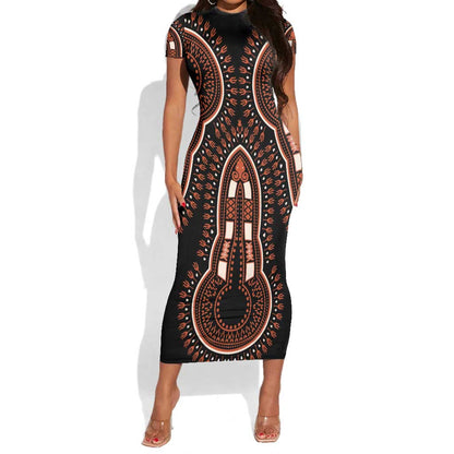 African Dashiki Short Sleeve Bodycon Dress Afro Vintage Pattern LT01