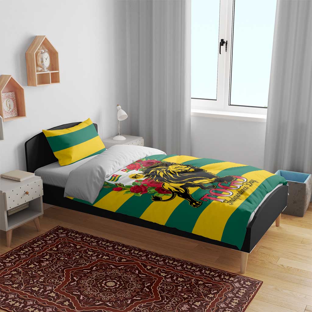 Togo Independence Day Bedding Set Lion With Rosa Flag Style