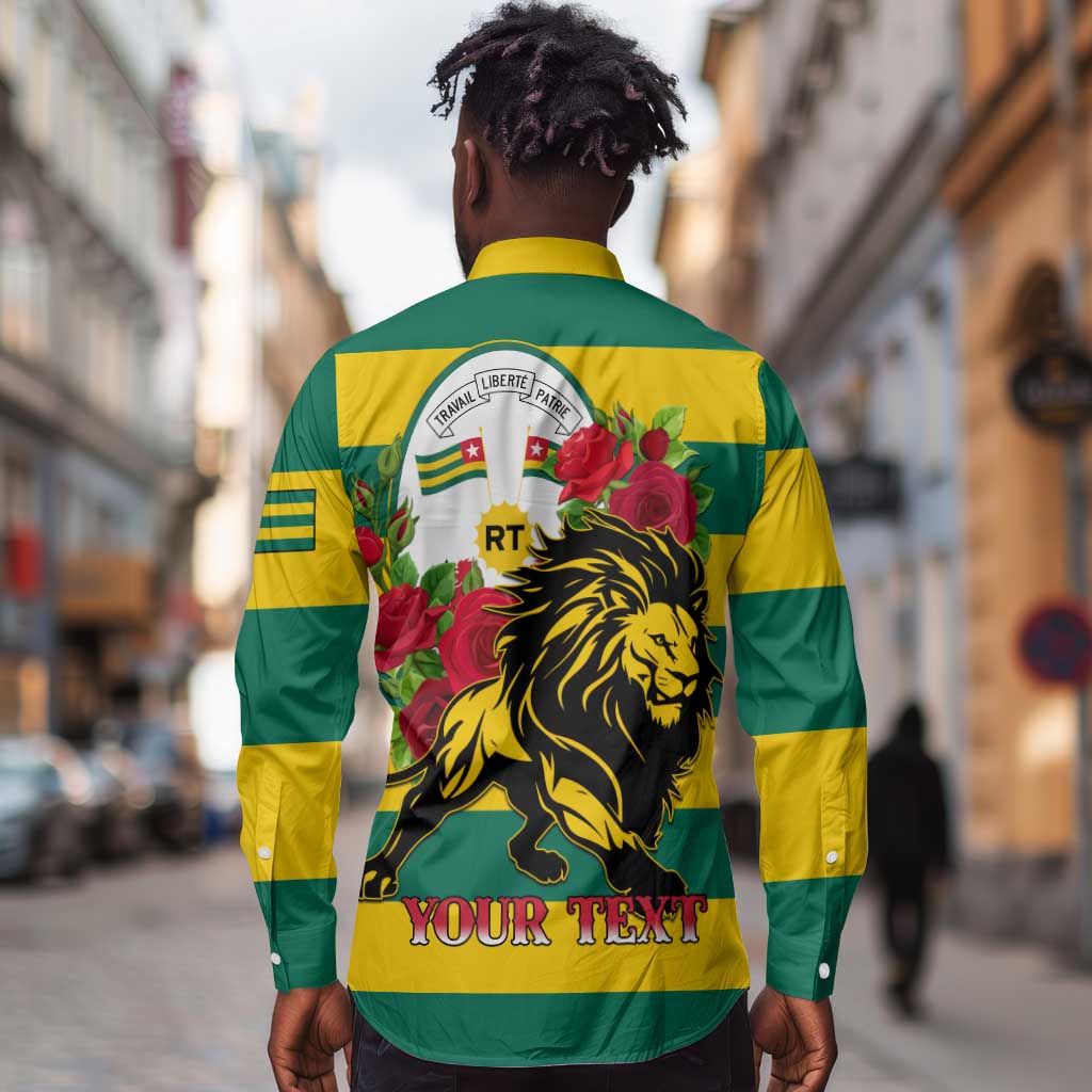 Togo Independence Day Long Sleeve Button Shirt Lion With Rosa Flag Style