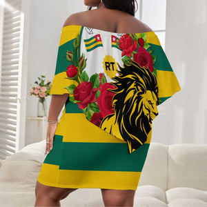 Togo Independence Day Off Shoulder Short Dress Lion With Rosa Flag Style LT01