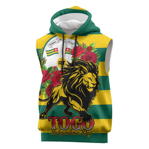 Togo Independence Day Sleeveless Hoodie Lion With Rosa Flag Style - African Pride