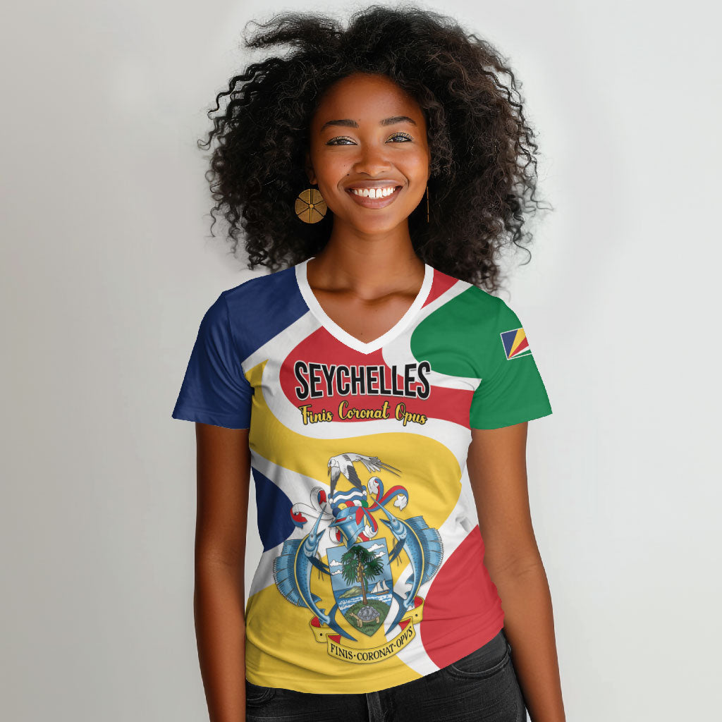 Personalized Seychelles Women V-Neck T-Shirt Finis Coronat Opus