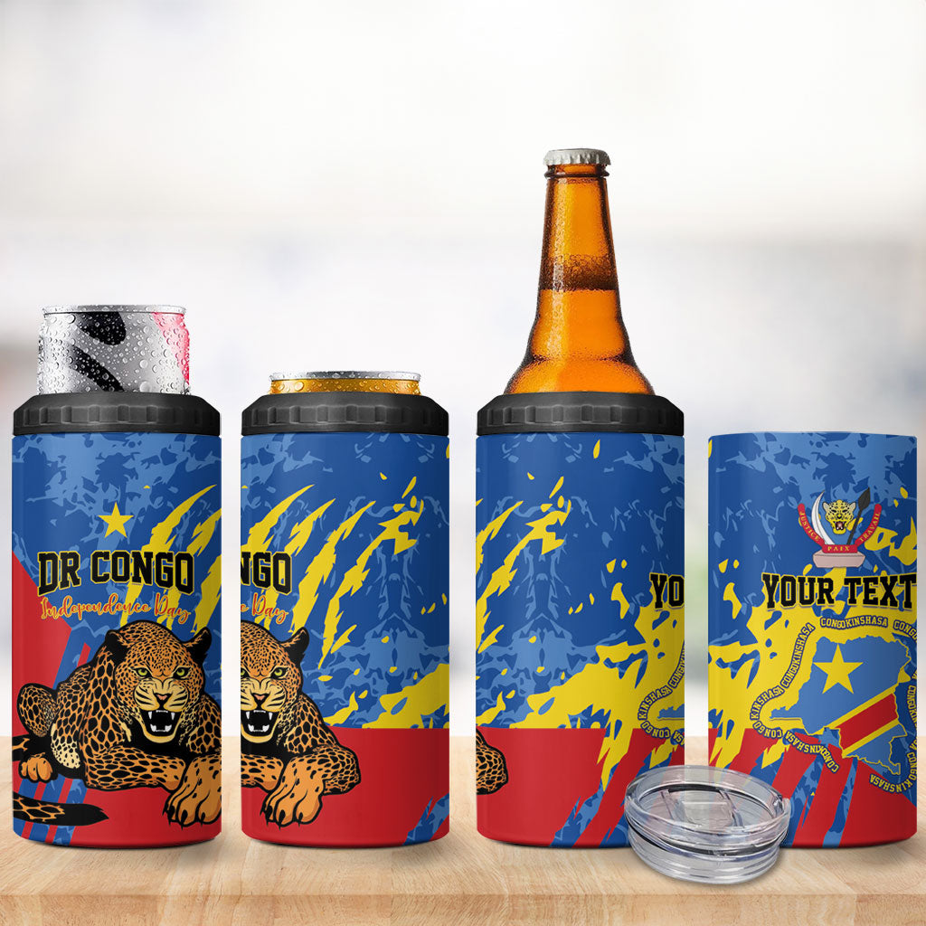 Personalized DR Congo Independence Day 4 in 1 Can Cooler Tumbler Congo-Kinshasa Leopard