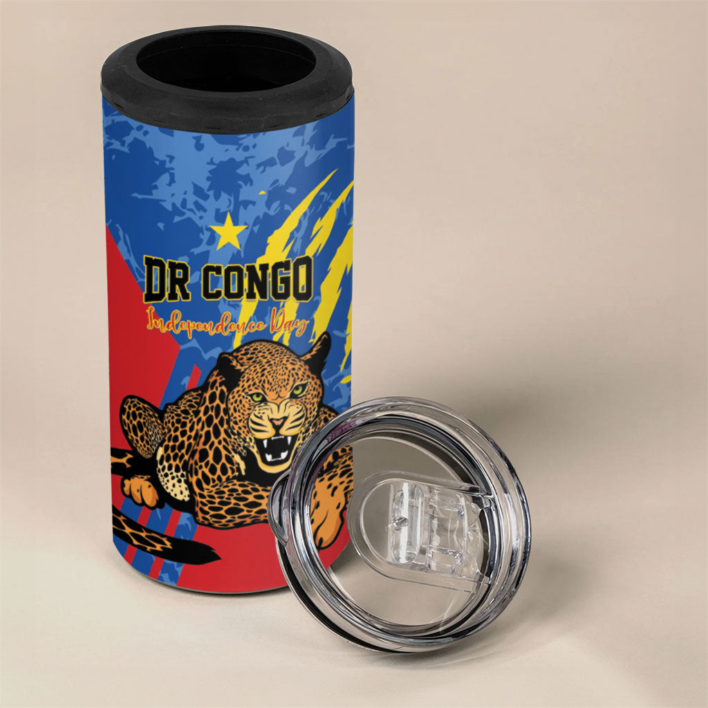 Personalized DR Congo Independence Day 4 in 1 Can Cooler Tumbler Congo-Kinshasa Leopard