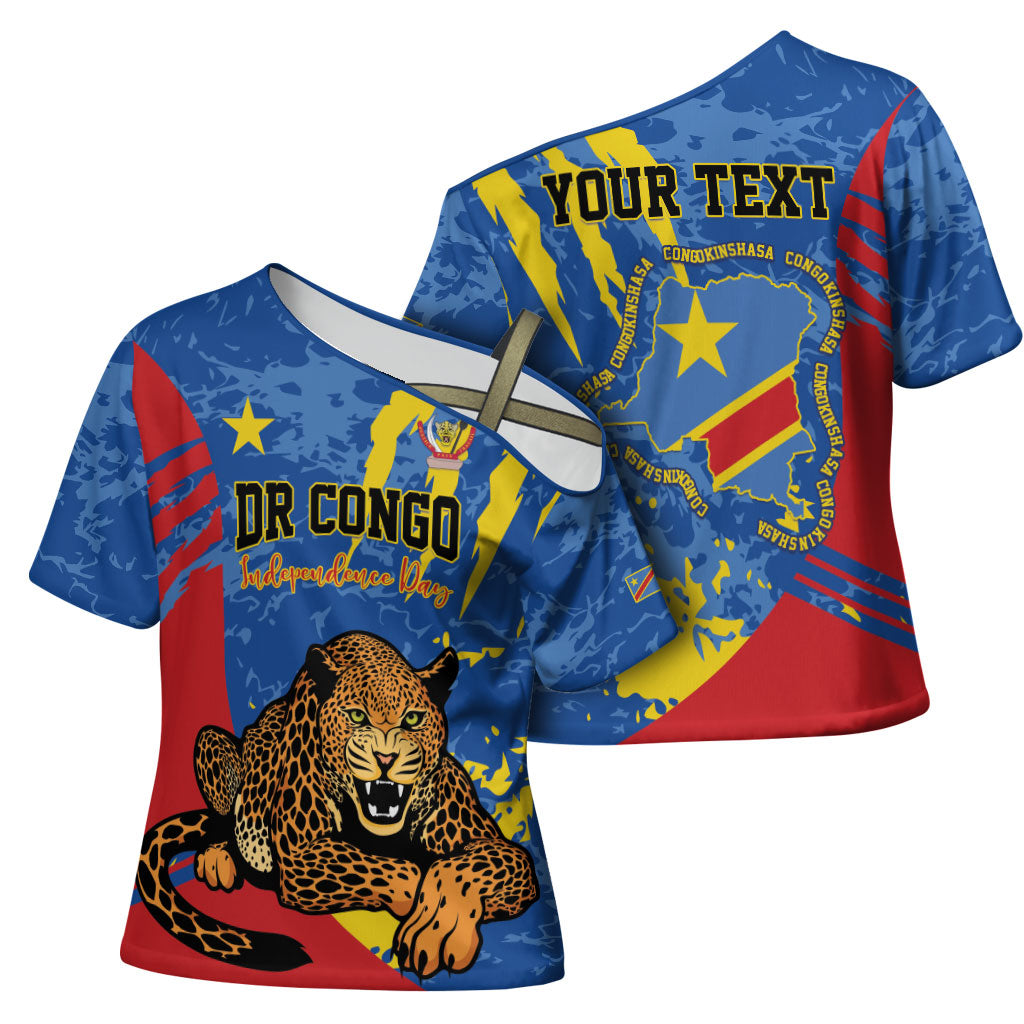 Personalized DR Congo Independence Day Cross Shoulder Shirt Congo-Kinshasa Leopard