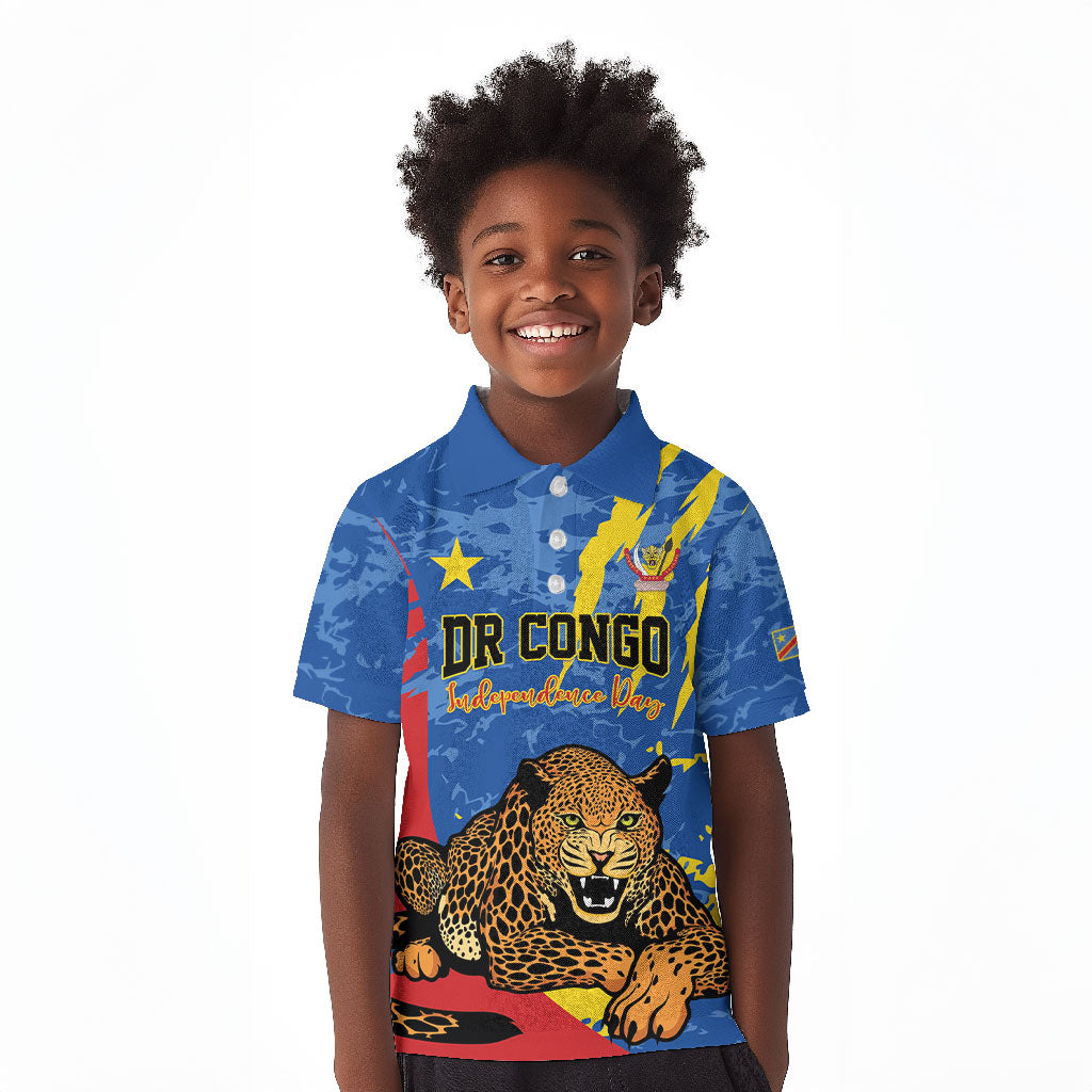 Personalized DR Congo Independence Day Kid Polo Shirt Congo-Kinshasa Leopard