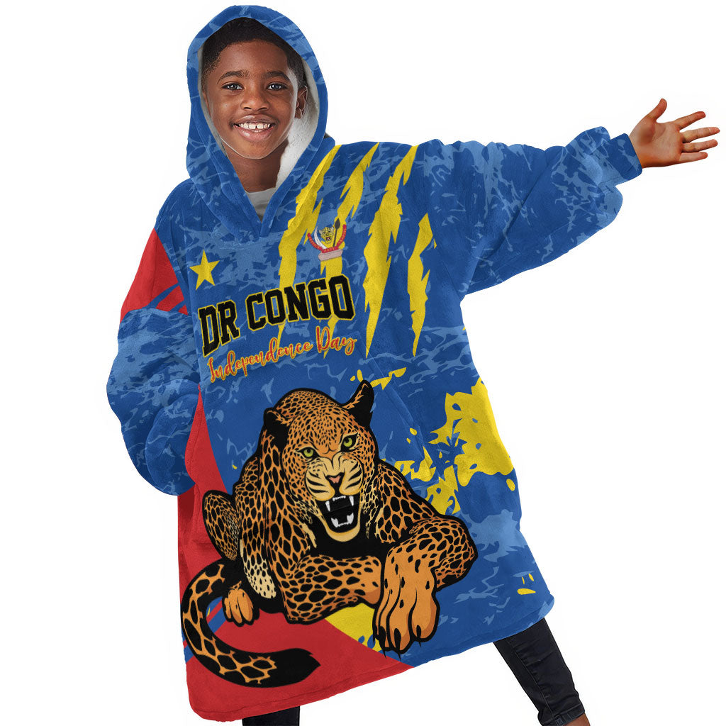 Personalized DR Congo Independence Day Kid Wearable Blanket Hoodie Congo-Kinshasa Leopard