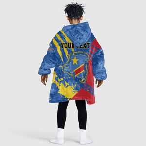 Personalized DR Congo Independence Day Kid Wearable Blanket Hoodie Congo-Kinshasa Leopard