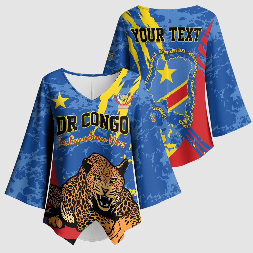 Personalized DR Congo Independence Day Kimono Sleeve Blouse Congo-Kinshasa Leopard