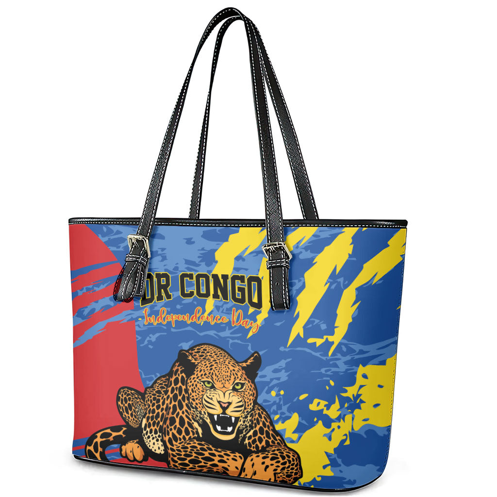 DR Congo Independence Day Leather Tote Bag Congo-Kinshasa Leopard