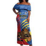 Personalized DR Congo Independence Day Off Shoulder Maxi Dress Congo-Kinshasa Leopard