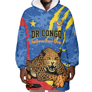 Personalized DR Congo Independence Day Wearable Blanket Hoodie Congo-Kinshasa Leopard