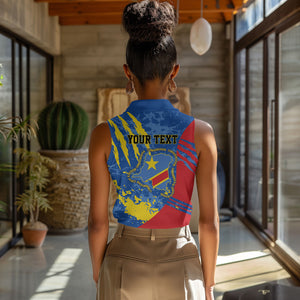 Personalized DR Congo Independence Day Women Sleeveless Polo Shirt Congo-Kinshasa Leopard
