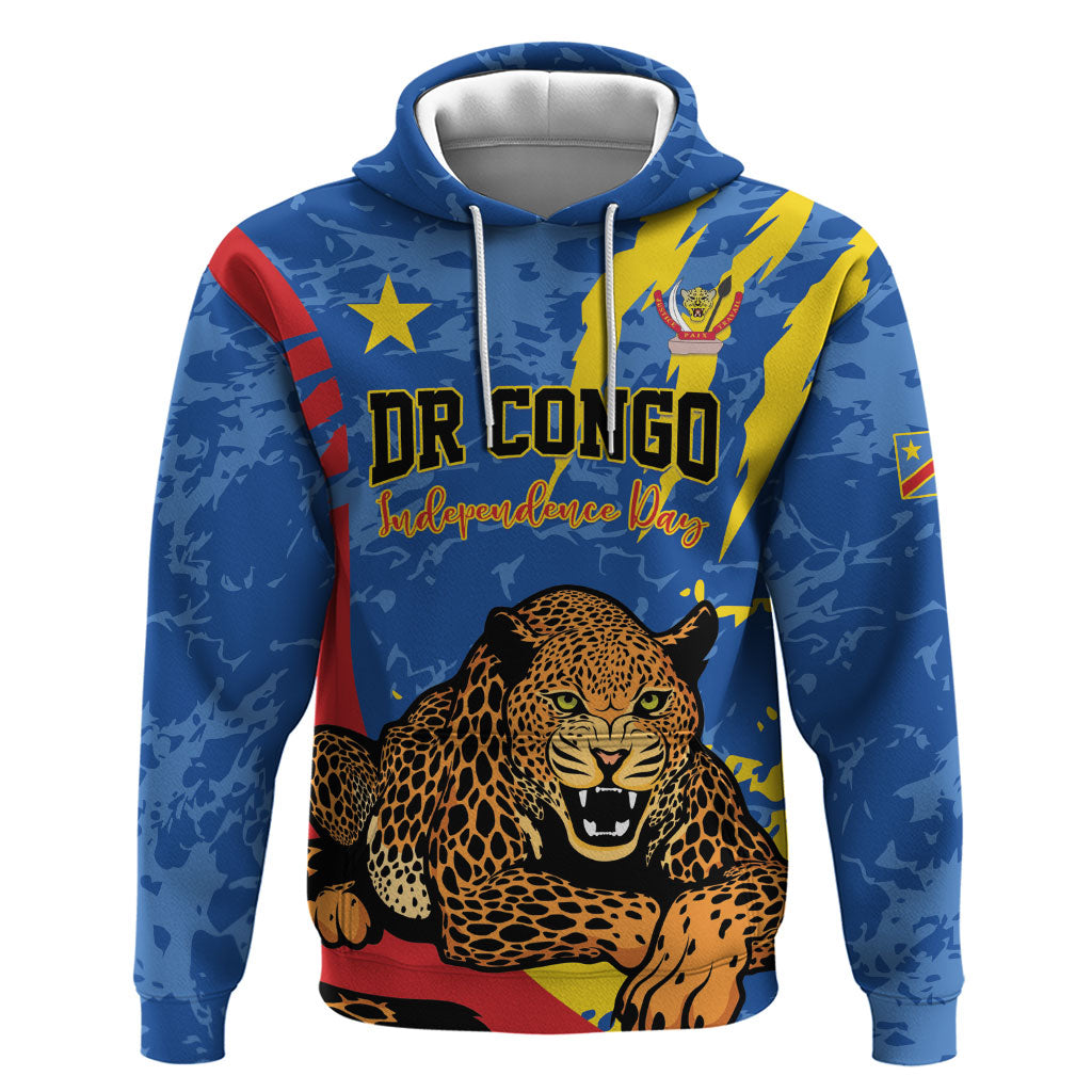 Personalized DR Congo Independence Day Zip Hoodie Congo-Kinshasa Leopard