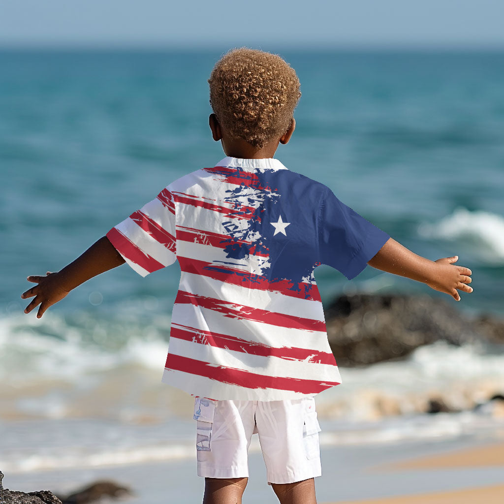 Liberia Flag Kid Hawaiian Shirt Grunge Stylized