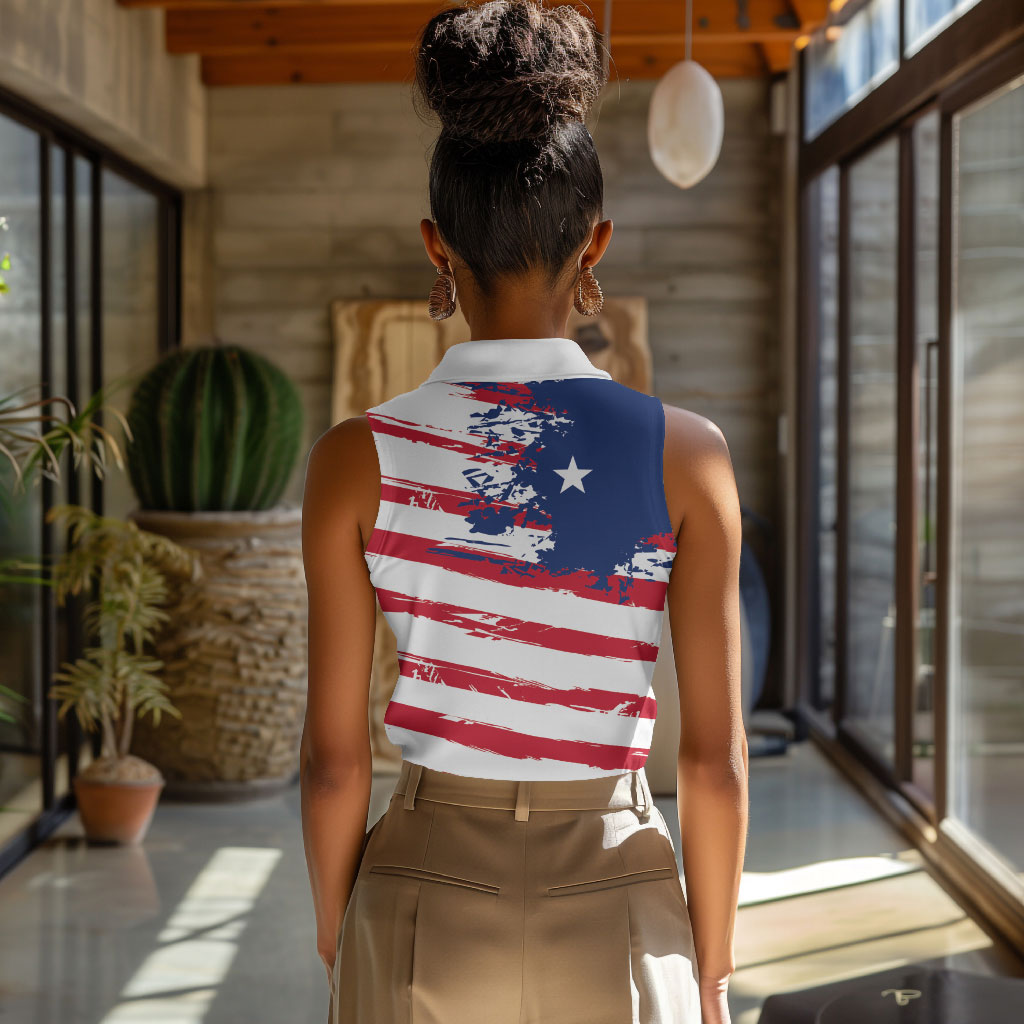 Liberia Flag Women Sleeveless Polo Shirt Grunge Stylized