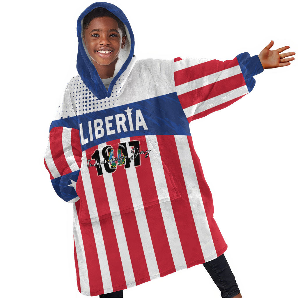 Personalized Liberia 1847 Kid Wearable Blanket Hoodie Happy Independence Day
