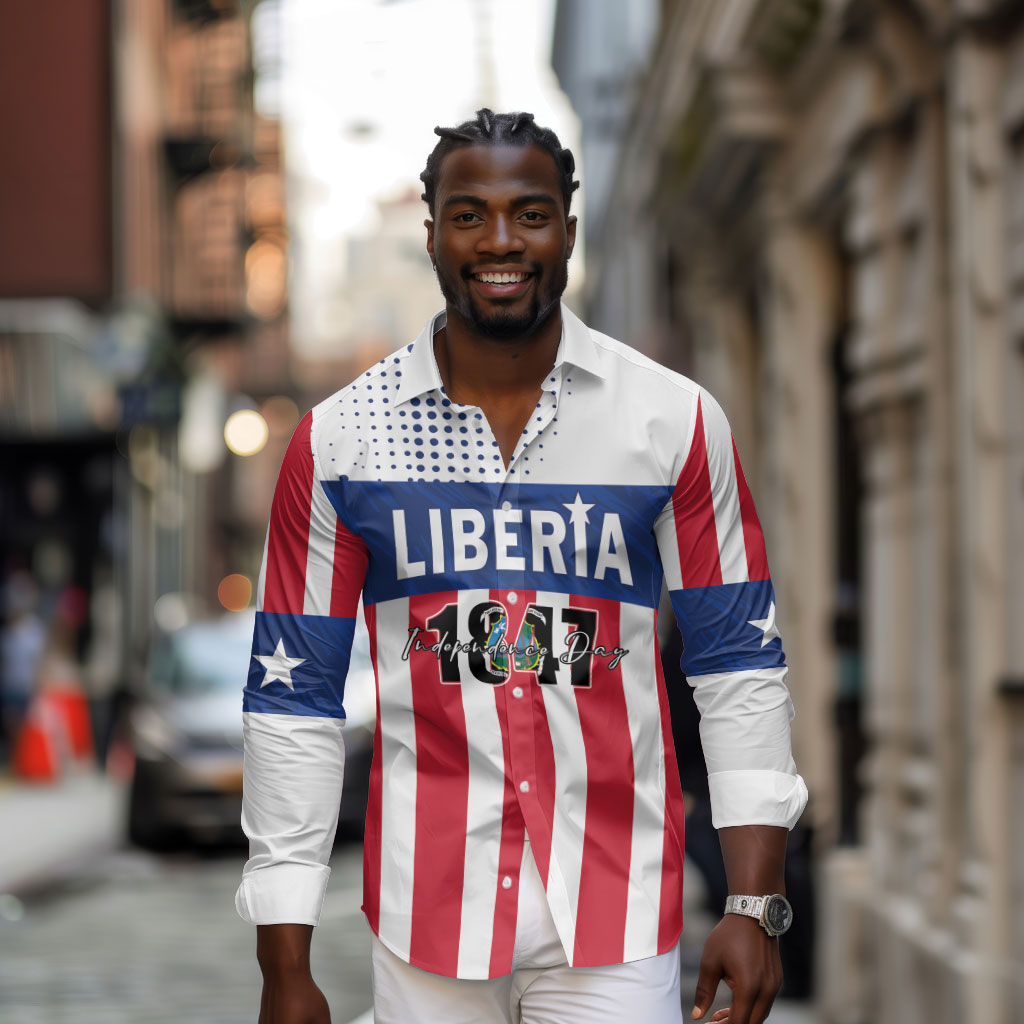 Personalized Liberia 1847 Long Sleeve Button Shirt Happy Independence Day