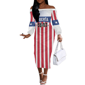 Personalized Liberia 1847 Off The Shoulder Long Sleeve Dress Happy Independence Day