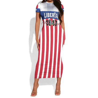 Personalized Liberia 1847 Short Sleeve Bodycon Dress Happy Independence Day