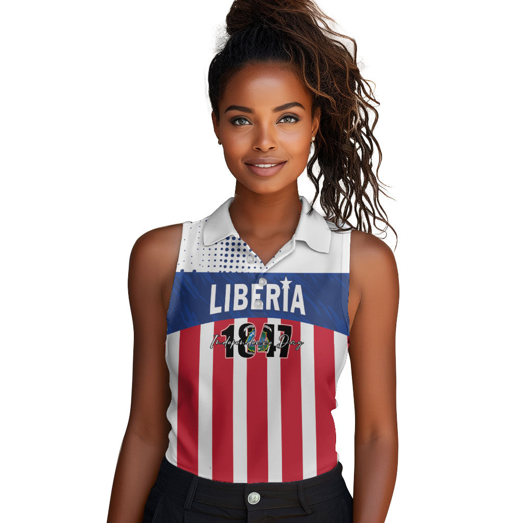 Personalized Liberia 1847 Women Sleeveless Polo Shirt Happy Independence Day