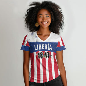 Personalized Liberia 1847 Women V-Neck T-Shirt Happy Independence Day