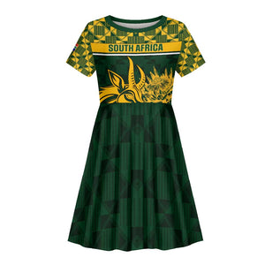 Custom South Africa Rugby Kid Short Sleeve Dress - Go Springboks with African Pattern