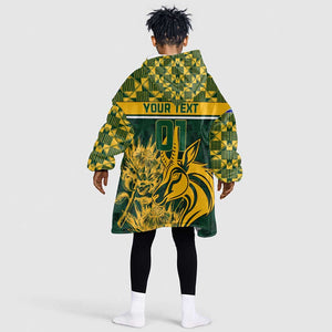 Custom South Africa Rugby KId Wearable Blanket Hoodie - Go Springboks with African Pattern
