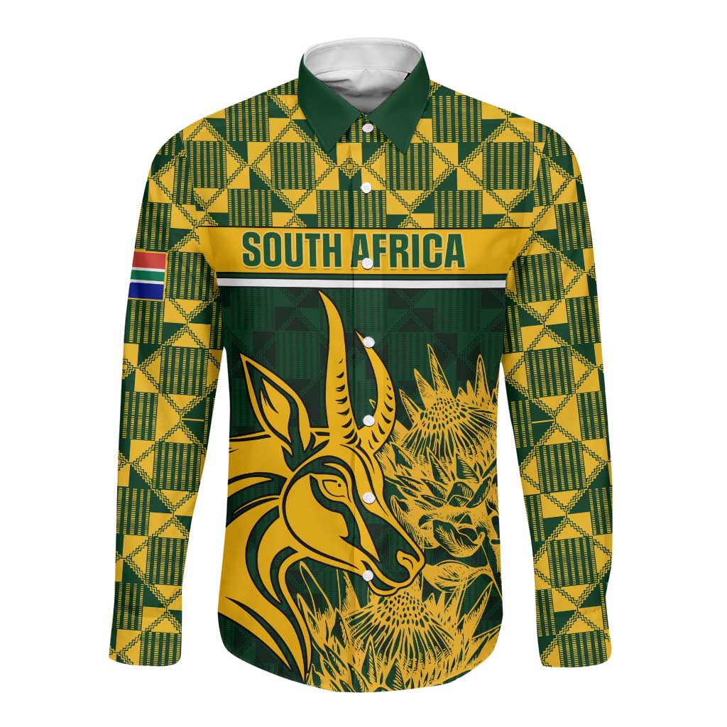 Springboks Pattern Custom South Africa Rugby Long Sleeve Button Shirt - Go Springboks with ...