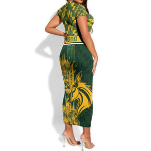 Custom South Africa Rugby Short Sleeve Bodycon Dress - Go Springboks with African Pattern LT01