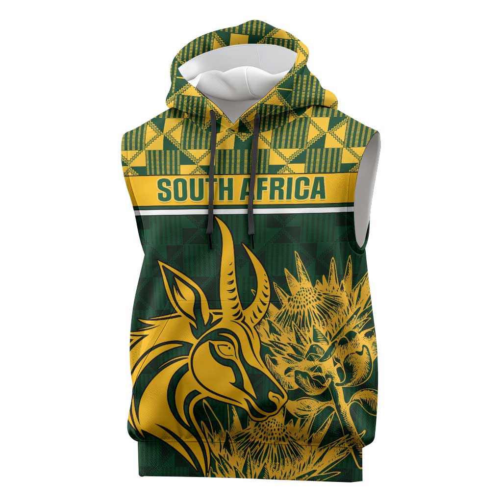 Custom South Africa Rugby Sleeveless Hoodie - Go Springboks with African Pattern - African Pride