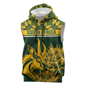 Custom South Africa Rugby Sleeveless Hoodie - Go Springboks with African Pattern - African Pride