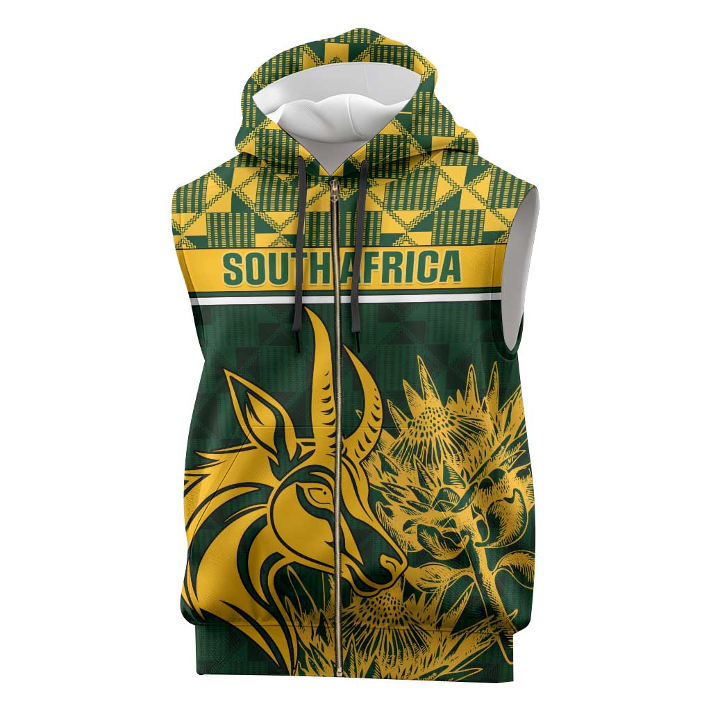 Custom South Africa Rugby Sleeveless Zip Hoodie - Go Springboks with African Pattern - African Pride
