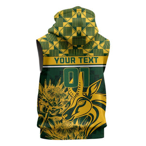 Custom South Africa Rugby Sleeveless Zip Hoodie - Go Springboks with African Pattern - African Pride