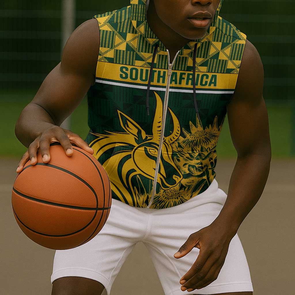 Custom South Africa Rugby Sleeveless Zip Hoodie - Go Springboks with African Pattern - African Pride