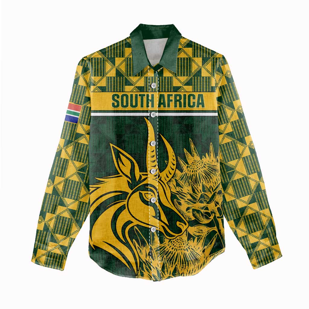 Custom South Africa Rugby Women Casual Shirt - Go Springboks with African Pattern LT01