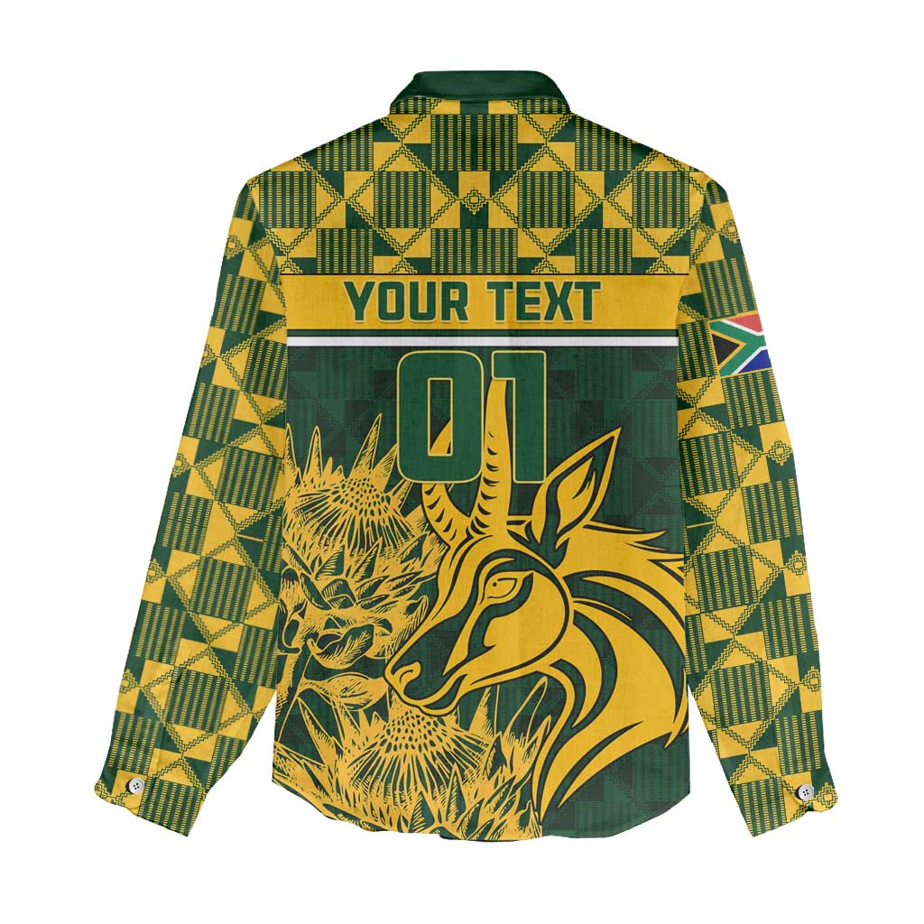 Custom South Africa Rugby Women Casual Shirt - Go Springboks with African Pattern LT01