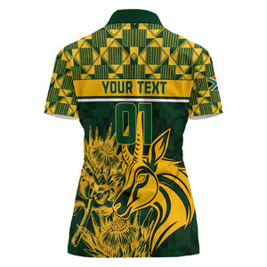 Custom South Africa Rugby Women Polo Shirt - Go Springboks with African Pattern