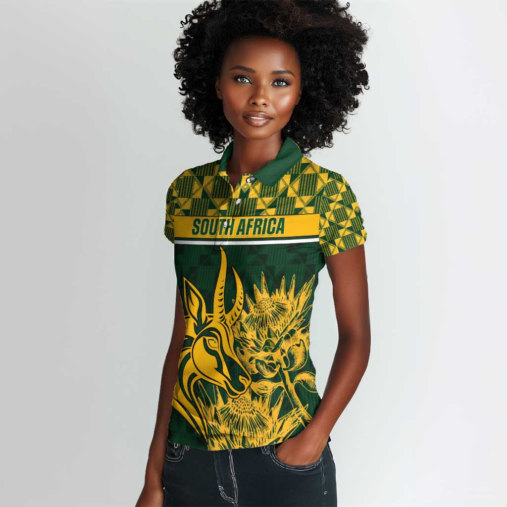 Custom South Africa Rugby Women Polo Shirt - Go Springboks with African Pattern