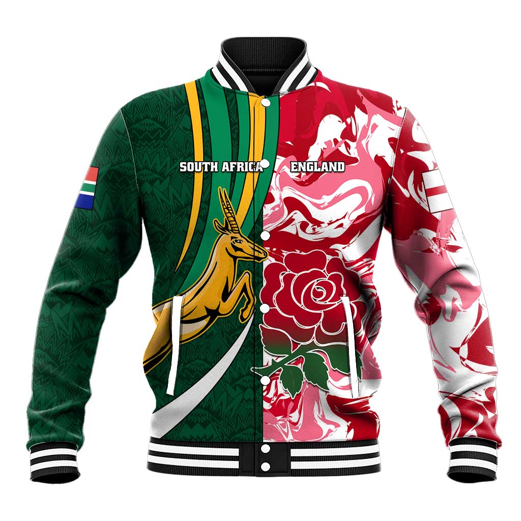 Custom South Africa and England Rugby Baseball Jacket - The Red Rose with Protea Pattern LT01