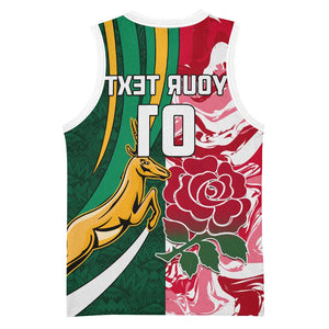 Custom South Africa and England Rugby Basketball Jersey - The Red Rose with Protea Pattern - African Pride