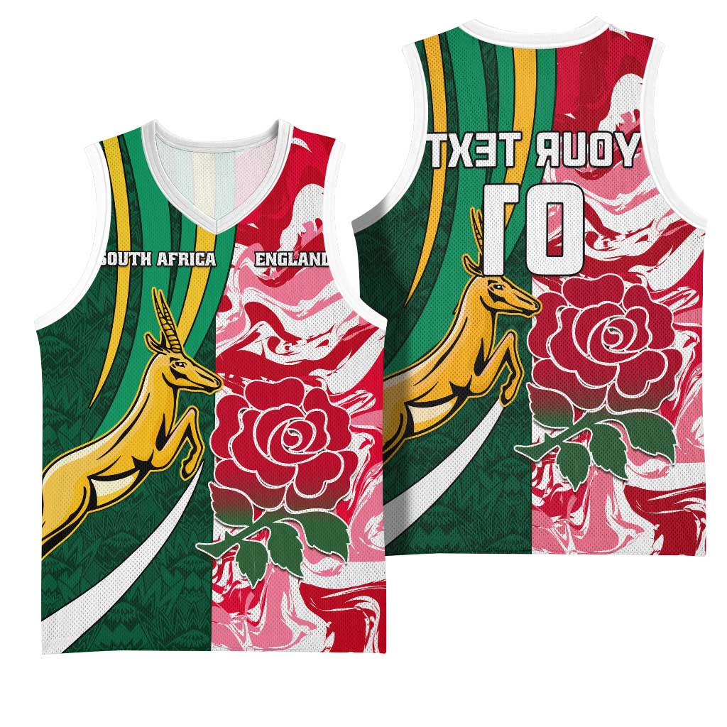 Custom South Africa and England Rugby Basketball Jersey - The Red Rose with Protea Pattern - African Pride