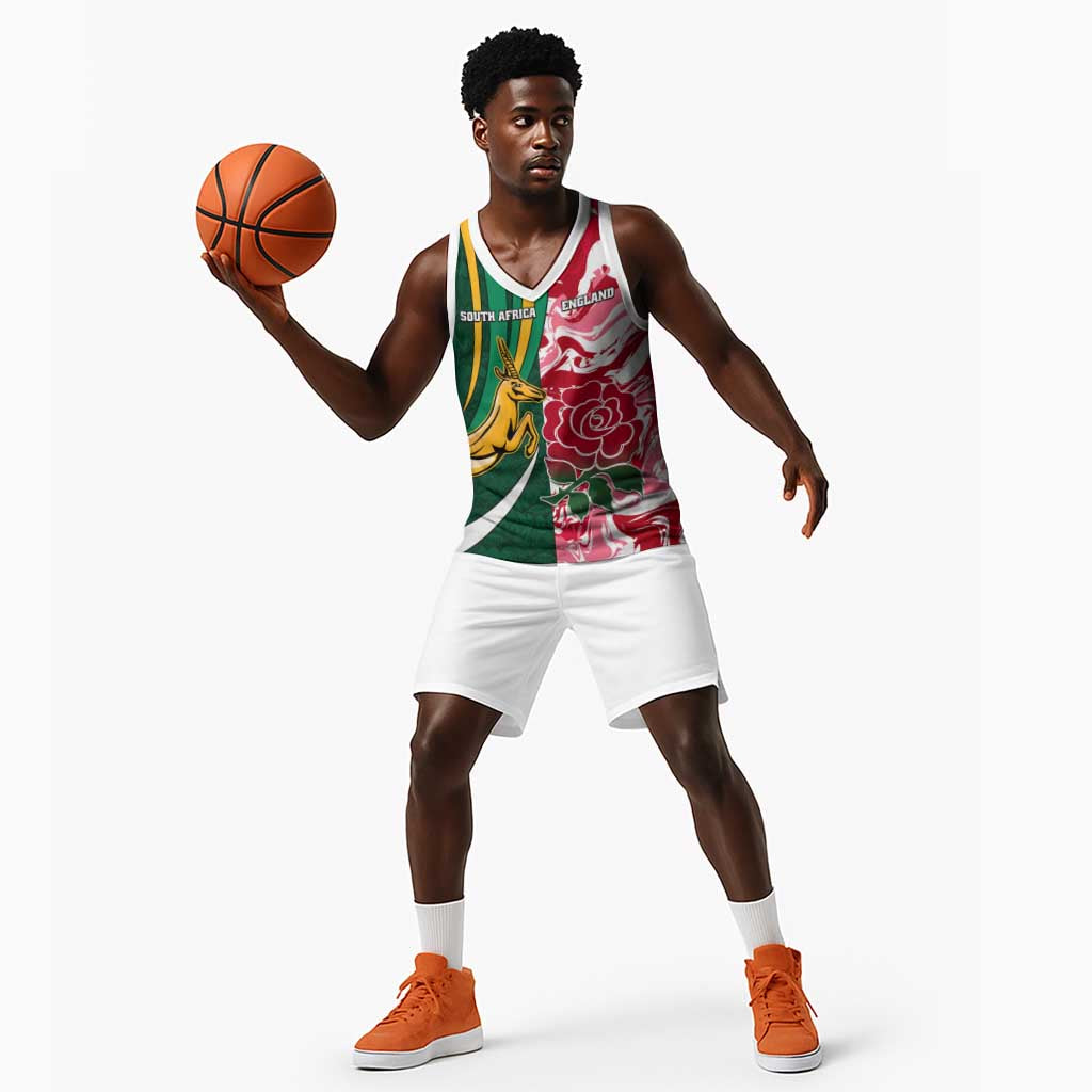 Custom South Africa and England Rugby Basketball Jersey - The Red Rose with Protea Pattern - African Pride